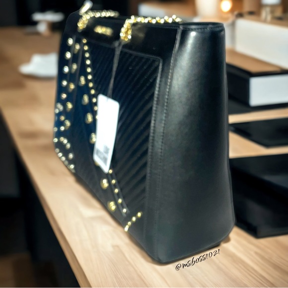 Love Moschino Studded Quilted Leather Shoulder Bag + Wallet in Black/Gold NWT - Picture 3 of 14